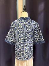 Load image into Gallery viewer, T104815-Indigo Mandarin Collar Short Sleeve Top
