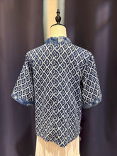 Load image into Gallery viewer, T104816-Indigo Mandarin Collar Short Sleeve Top
