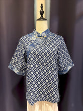 Load image into Gallery viewer, T104816-Indigo Mandarin Collar Short Sleeve Top
