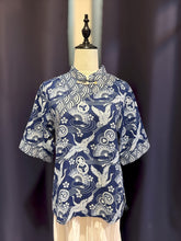 Load image into Gallery viewer, T104823-Indigo Mandarin Collar Short Sleeve Top
