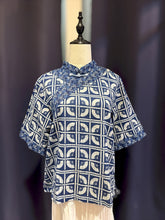 Load image into Gallery viewer, T104815-Indigo Mandarin Collar Short Sleeve Top
