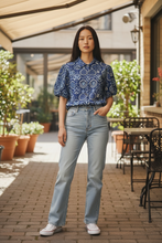 Load image into Gallery viewer, T104722-Indigo Collar Short Sleeve Top
