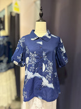 Load image into Gallery viewer, T104724-Indigo Collar Short Sleeve Top
