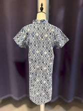 Load image into Gallery viewer, T104762-Indigo Mandarin Collar Short Sleeve Dress
