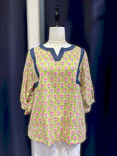 Load image into Gallery viewer, T104844-Denim Indian Cotton 3/4 Sleeve Top
