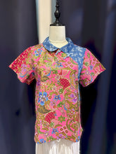 Load image into Gallery viewer, RB226A-Denim Batik Collar Top ( Size S)
