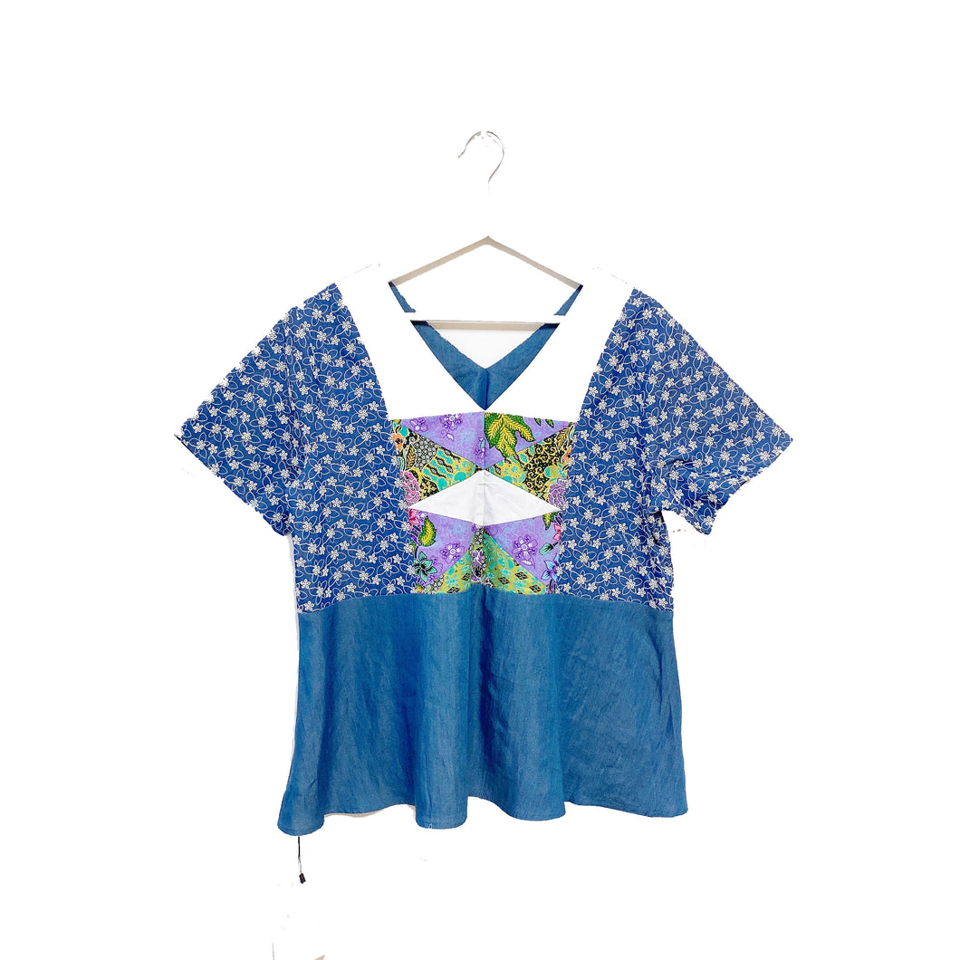 R037-Batik Patchwork Short Sleeve $85